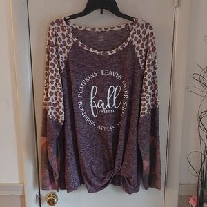 Cato Heathered Burgundy Animal Print Fall Top Sz 22-24W